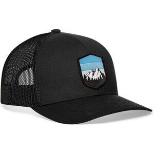 Black Trucker Hat Mountain Patch Mesh Snapback Camping Hiking Golf Cap Unisex